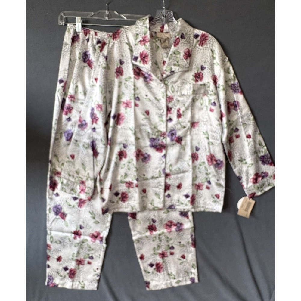 VTG NWT Amanda Stewart Satin Pajama Set M Floral Animal Print Lounge Sears Y2K